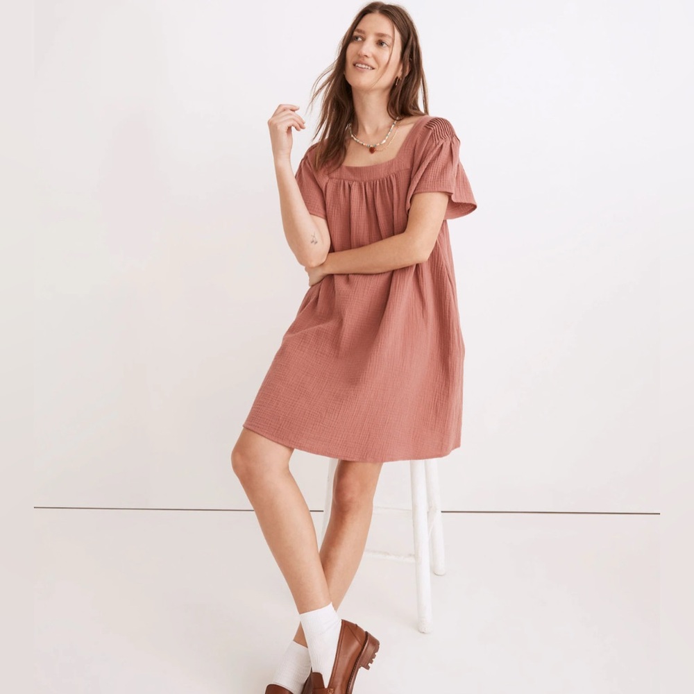 MADEWELL Lightspun Butterfly Square-Neck Mini Dress vintage quartz gauze size XS